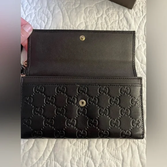 GUCCI Micro Guccissima GG Pattern Long Bifold Wallet Leather Black Gold - Picture 9 of 16
